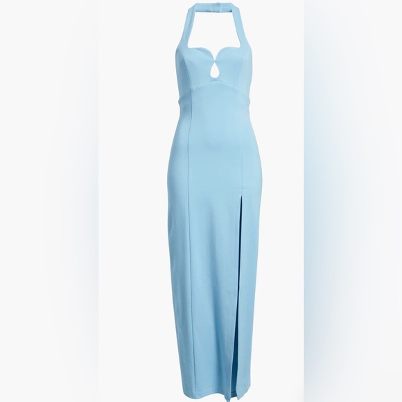 Elliatt Dresses & Skirts - Elliatt Sky Blue Tuning Halter Neck Column Gown Size XL